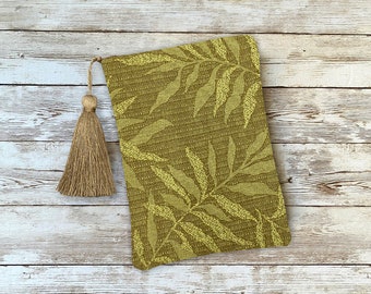 Olive Green Leaves Tarot Card Bag with Gold Silk Lining, 5x7 Handcrafted in the USA Oracle Crystals Runes Dice Bag Gift