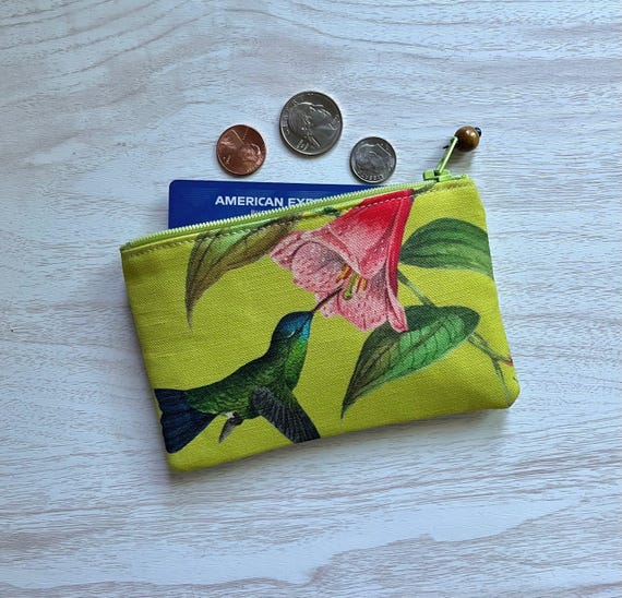 Hummingbird Coin Purse, Green Small Zip Pouch, Small Wallet, Wallet Birthday Christmas Gift Idea Stocking Stuffer