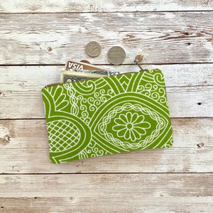 Monedero de henna verde, pequeño bolso bohemio verde con cremallera, cartera pequeña verde brillante