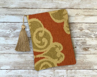 Tarot Bag Pouch with Gold Silk Lining, Rust Brown Ikat 5x7 Handcrafted in the USA for Oracle Tarot Deck Crystals Runes Dice Bag
