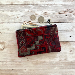 Monedero bohemio de oro negro y rojo intenso, bolsa pequeña con cremallera, billetera pequeña, billetera boho del suroeste marroquí, idea de regalo de cumpleaños