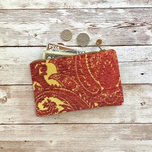 Monedero renacentista, pequeño monedero con cremallera en burdeos, rojo y dorado, regalo de Navidad, cumpleaños, Día de la Madre