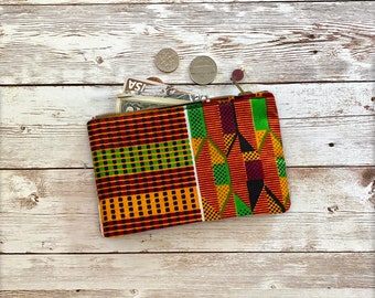 Porte-monnaie Kente, petite pochette africaine zippée, petite idée cadeau portefeuille, cadeau d'anniversaire de Noël et de la Saint-Valentin