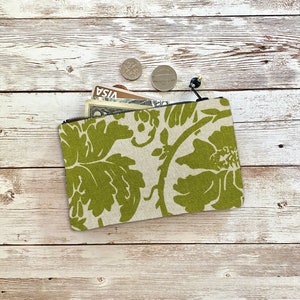 Monedero floral botánico verde y topo pequeña bolsa con cremallera, cartera pequeña floral