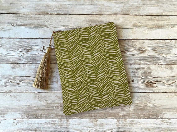 Green and Tan Zebra Print Jungle Animal Tarot Oracle Bag with Silk Lining 5x7 Handcrafted in the USA Gift Idea