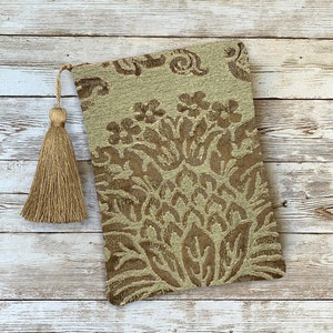 Dark Green and Brown Floral Tarot Oracle Card Bag with Silk Lining,  5x7 Handcrafted in the USA, Crystals Runes Dice Bag Gift Idea