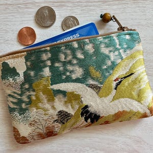 Monedero con grulla verde y azul verdoso, pequeño monedero vintage con cremallera y diseño de pájaro, ideal como regalo para Navidad, cumpleaños, Día de la Madre, boda o novia.