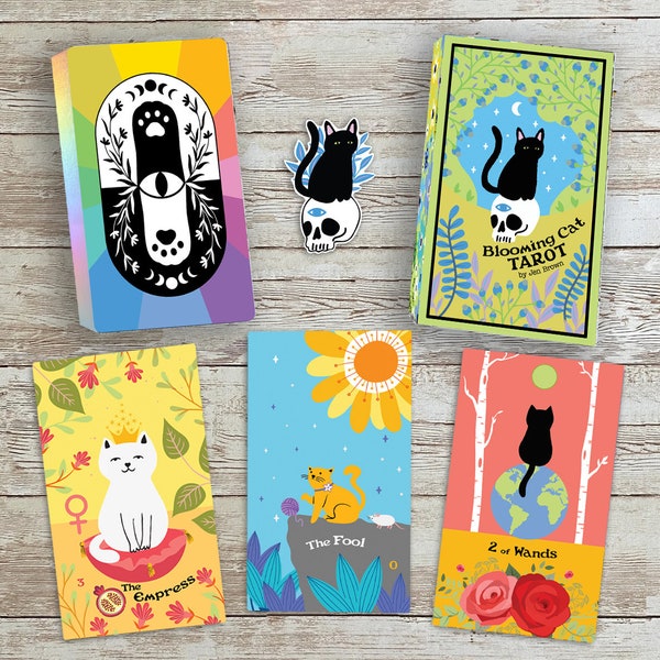 Limited Edition BLOOMING CAT TAROT , 90 Card Deck with 12 Zodiac Cards, Cat Tarot, Cat Tarot Deck, Gift for Cat Lovers, Cute Tarot