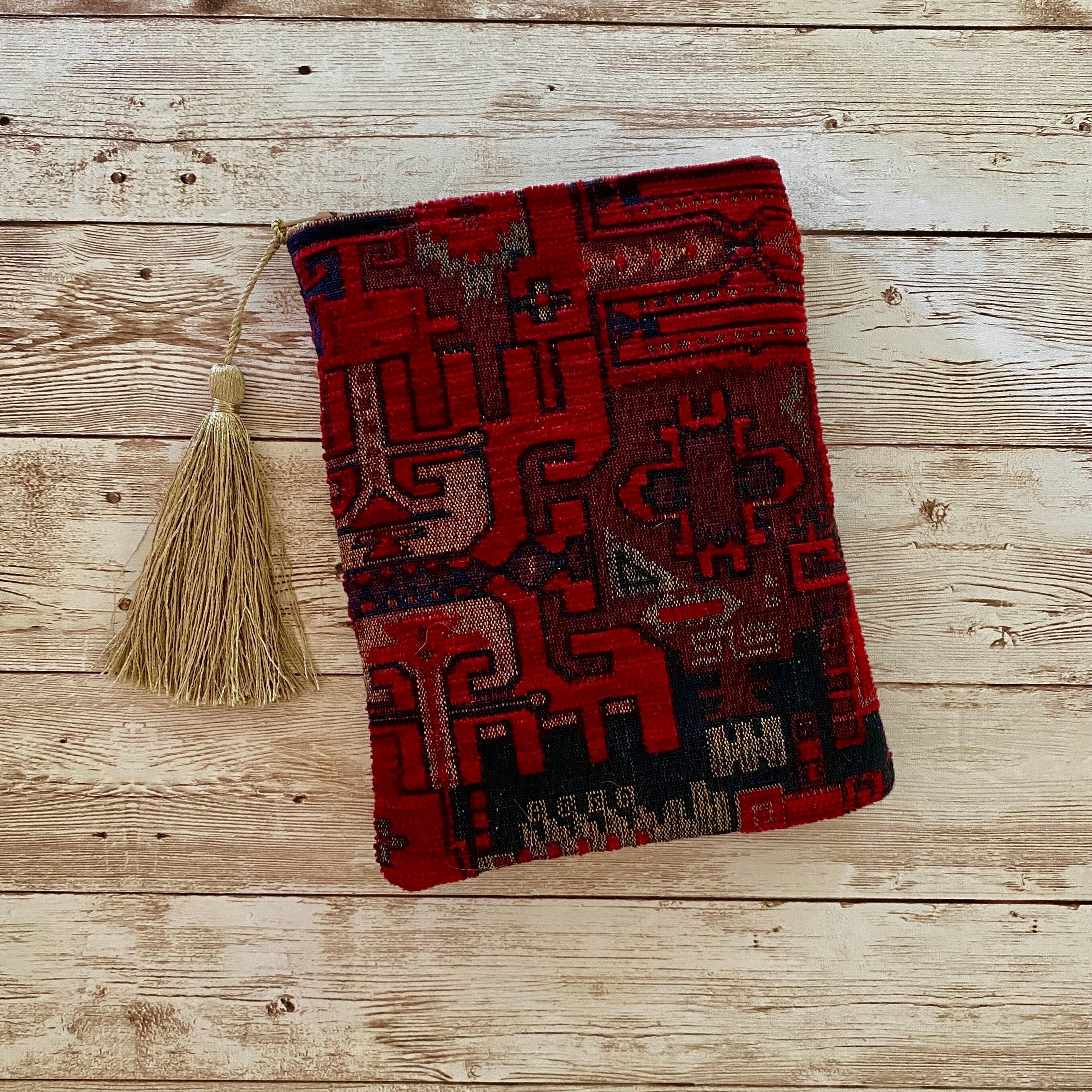 Sac Oracle Tarot rouge, noir et or avec doublure en soie 5 x 7 pouces Boho marocain fabriqué à la main aux États-Unis