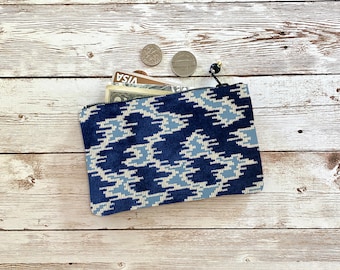 Light and Navy Blue Abstract Coin Purse, Small Zip Pouch, Small Wallet, Boho Bohemian Wallet Birthday Gift Idea