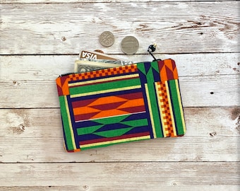 Colorful African Kente Coin Purse, Small Zip Pouch, Small Wallet Gift Idea, Christmas Birthday Valentine Gift