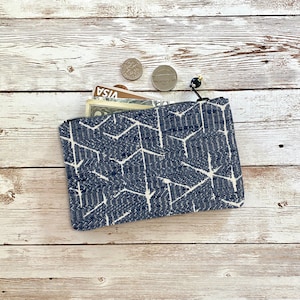 Blue Abstract Lines Coin Purse, Small Zip Pouch, Small Wallet Birthday Gift Idea