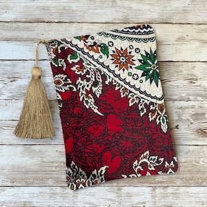 African Print Red Green Black Tarot Oracle Deck Bag with Silk Lining 5x7 Handcrafted in the USA Gift Idea