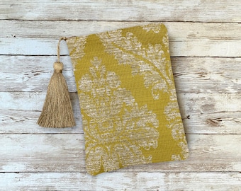 Gold Damask Tarot Bag Pouch with Gold Silk Lining, 5x7 Handcrafted in the USA for Oracle Cards Crystals Runes Dice Bag