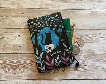 Black Cat DEATH Tarot Card Coin Purse, Small Zip Pouch, Small Wallet, Blooming Cat Bag, Tarot Gift Idea, Holiday Gift