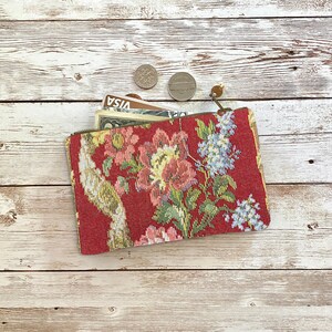 Monedero victoriano con flores burdeos, pequeño monedero con cremallera, regalo para Navidad, cumpleaños y Día de la Madre.