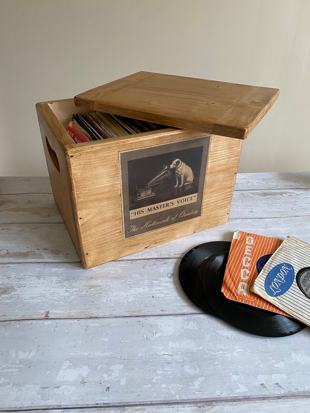 Vintage Style Record Box With Lid 7” Vinyl Storage HMV Label 120