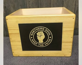 Record storage box 7” SINGLES vintage style pine box NORTHERN SOUL Label