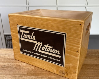 Vinyl Record storage box TAMLA MOTOWN Record Label. 120 sleeves Vintage style storage crate