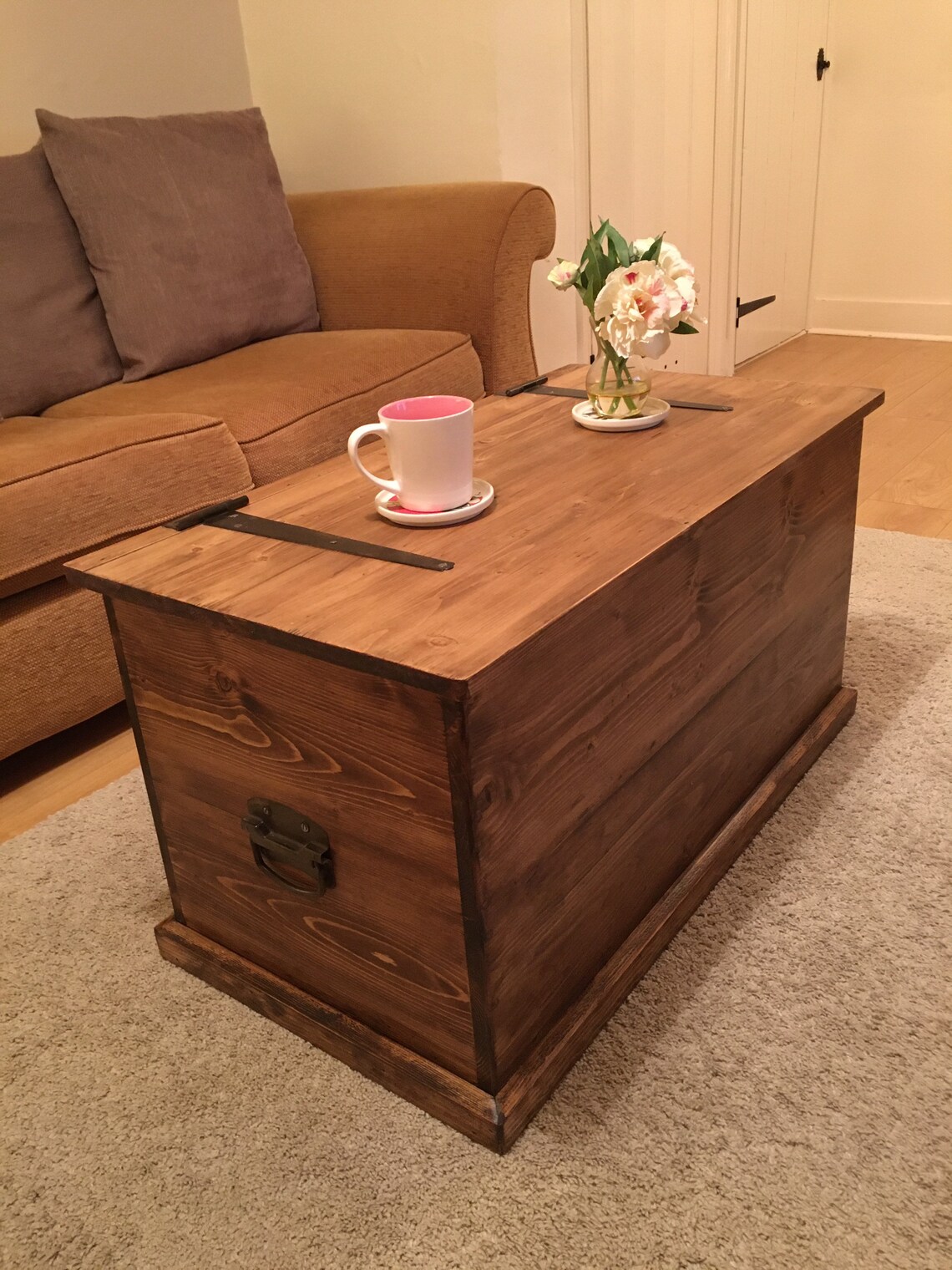 Dark Oak coloured solid pine trunk vintage style storage box Etsy