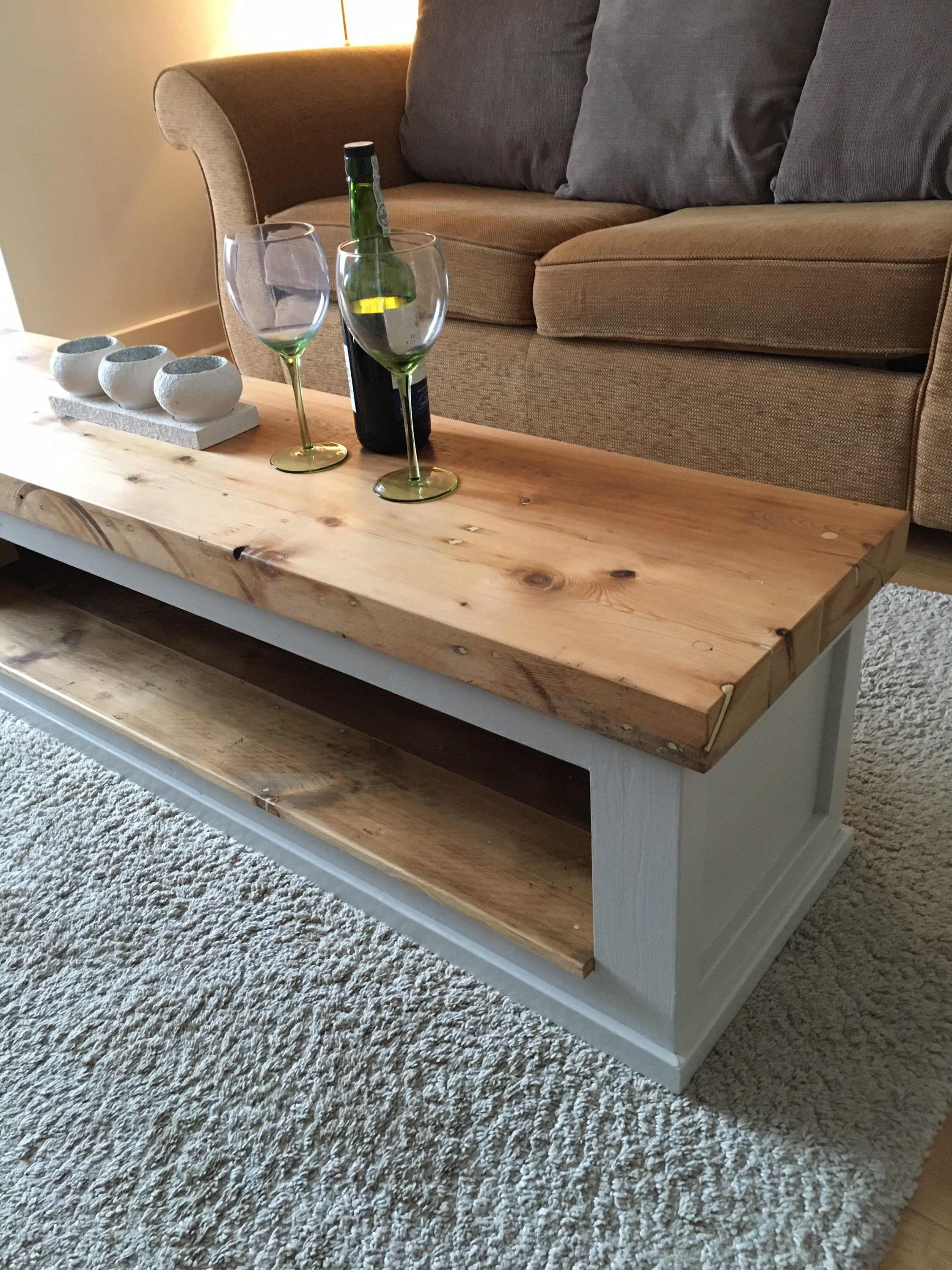 Reclaimed pine and painted pine hall seat shoe storage