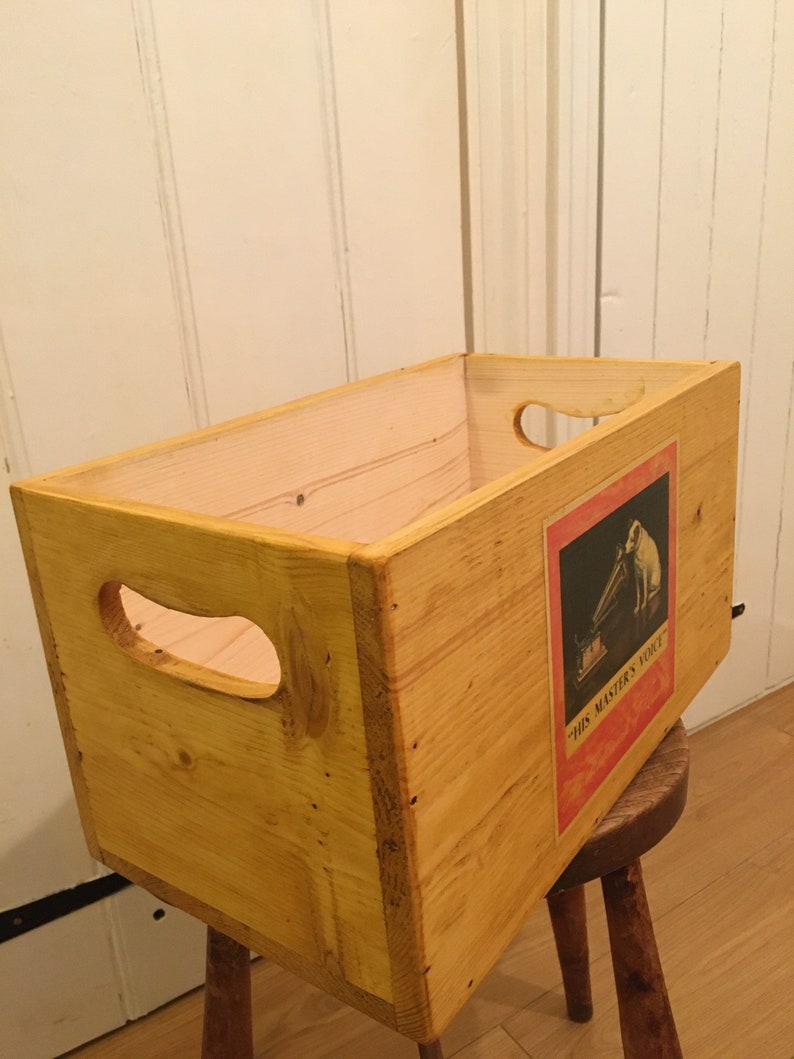 7 inch vinyl record storage crate 120 sleeves HMV label Etsy