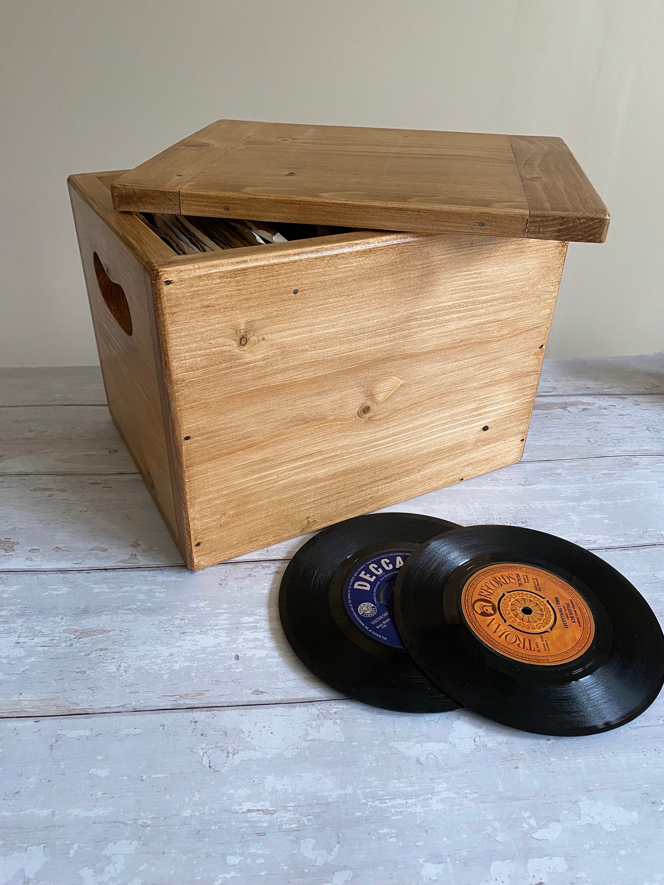 Vintage Style Record Box With Lid 7” Vinyl Storage HMV Label 120