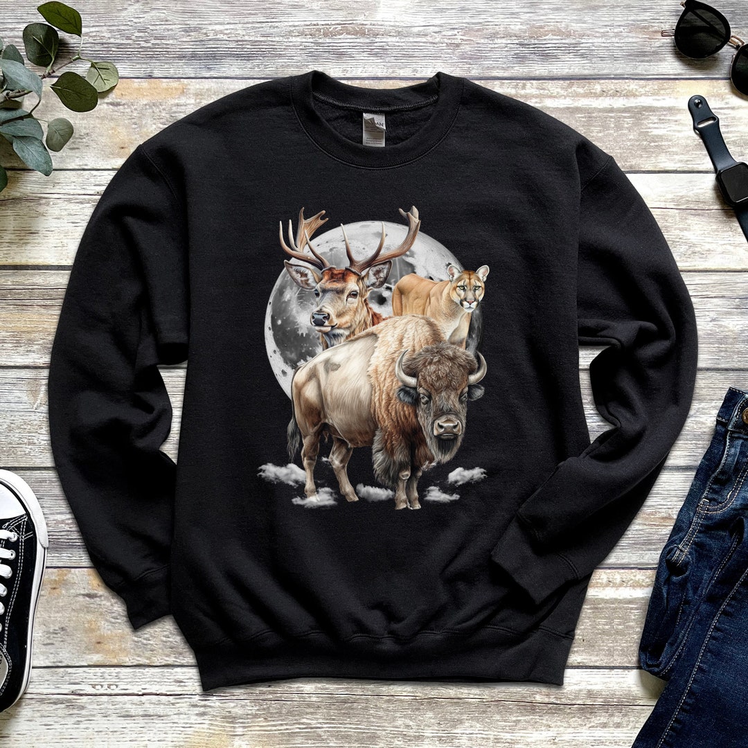 Bison Puma Deer Sweatshirt, Bison Graphic Sweatshirt, Wild Animal