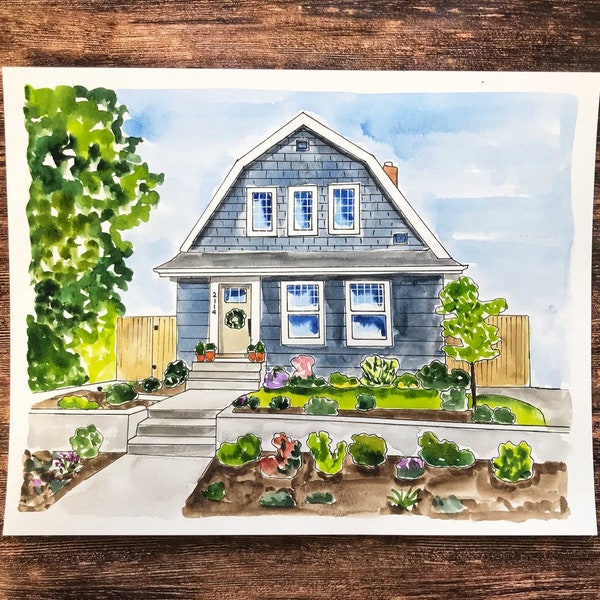 WATERCOLOR HOUSE, Custom House Drawing, Hand Drawn Custom House Sketch Painting From Photo House Closing Gift