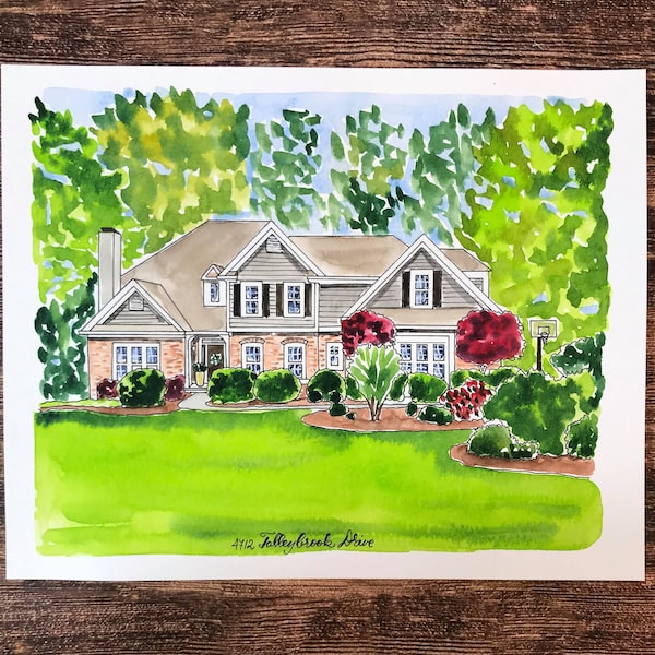 CUSTOM HOME PORTRAIT, First Home Painting, Unique Framed Wall Hanging, Real Estate Custom New Home Original Drawing Art,