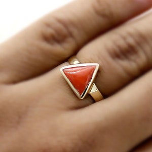 Certified 3-10ct/Ratti Red Coral (Moonga) Trillion Shape Gemstone Panchdhatu ring for Mangal Dosh Triangle Birthstone Astrological Ring