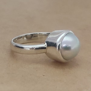 Natural south sea pearl white round shape (moti) gemstone sterling silver ring | 3ct - 8ct certified pearl astrological fashion gift ring