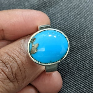 Certified Turquoise (Firoza) gemstone silver ring | 4.25-9.25 ratti vedic blue birthstone ring