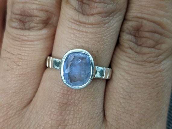 Buy QUEEN-GEMS Blue Sapphire Stone Silver Ring Mayuri Neelam Stone Original  Ring Mayuri Neelam Ring Nilmani Ring Shani Ring Nilam Ki Ring Neelam Ki  Anguthi Rashi Ring For Men & Women Wearing