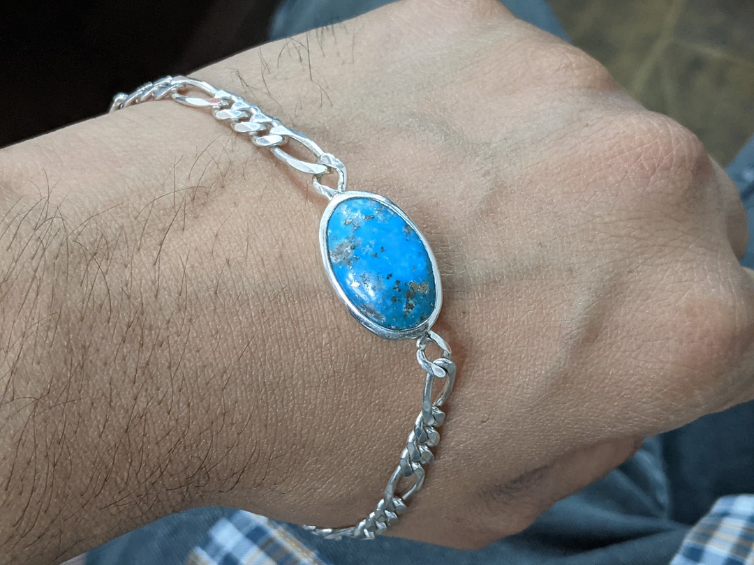 うのにもお得な 15 Sterling in Bracelet Men Gemstone Turquoise Certified Ct アクセサリー