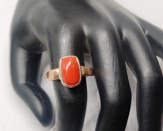Natural Red Coral Cylindrical Shape moonga Gemstone Copper Ring