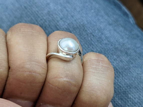 White Pearl Ring - S 2851 A PR - UC Silver & Gold Bali