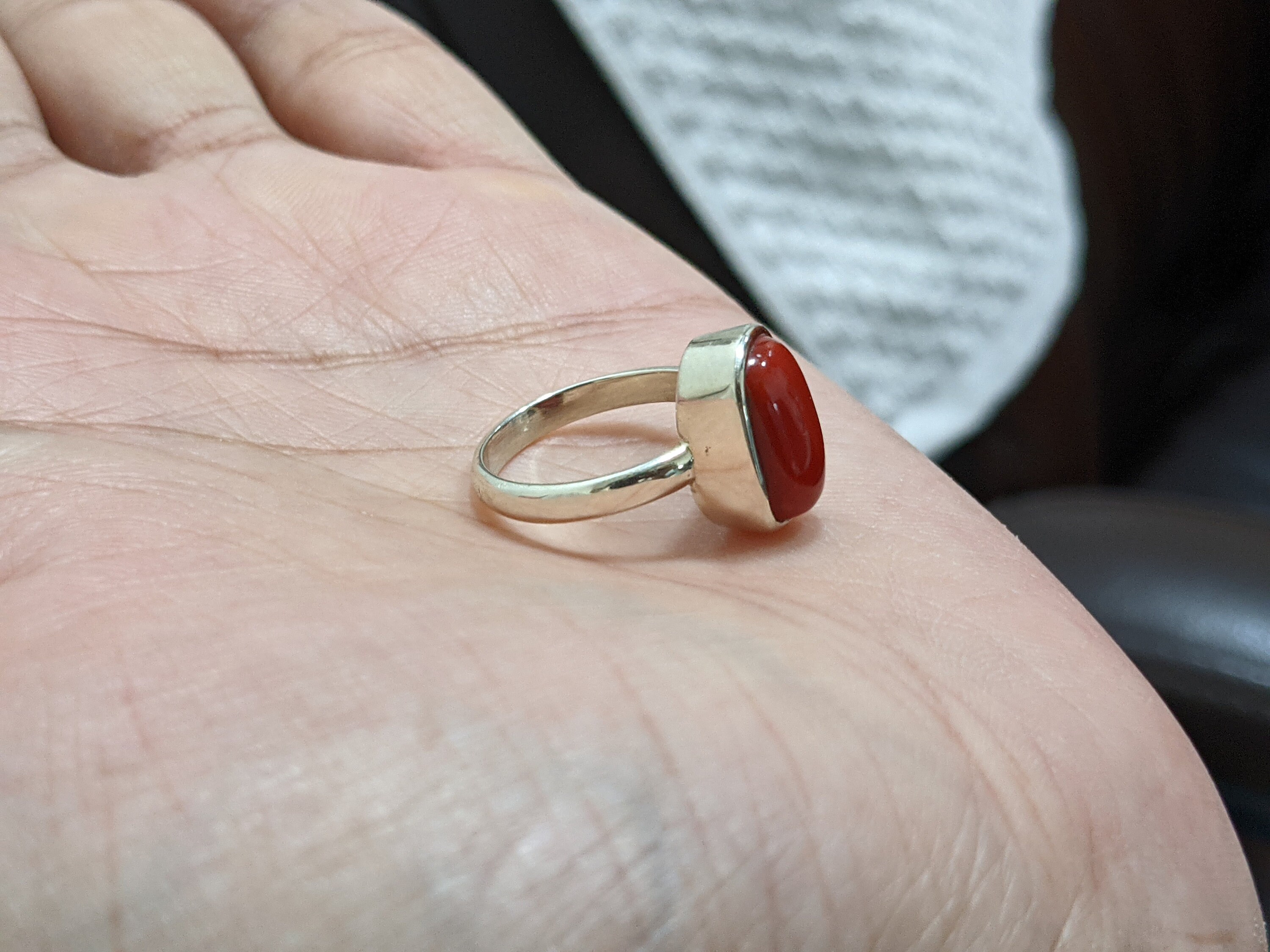 Natural Energized Red Coral (moonga) Gemstone Silver Ring