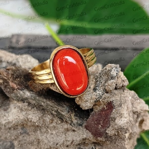 Certified 3-10ct Energized Natural Red Coral Gemstone Panchdhatu ring Mangal Dosh Oval Birthstone Vedic Astrology Jewelry