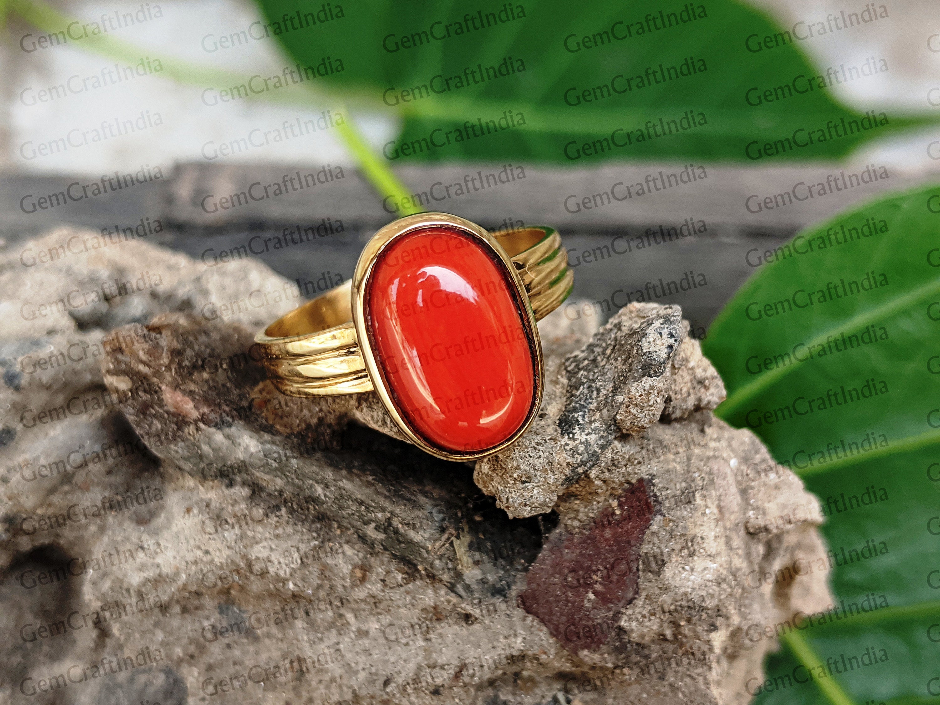 Buy CEYLONMINE Coral Munga Stone Original Certified Natural Gemstone Brass  Coral Gold Plated Ring Online at Best Prices in India - JioMart.