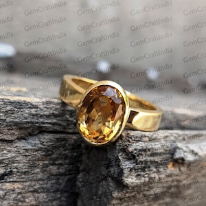 Certified 3-10ct Golden Citrine Gemstone Birthstone Vedic Astrology Panchdhatu Ring | Substitute of Yellow Sapphire Semi Precious Birthstone
