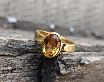 Certified 3-10ct Golden Citrine Gemstone Birthstone Vedic Astrology Panchdhatu Ring | Substitute of Yellow Sapphire Semi Precious Birthstone