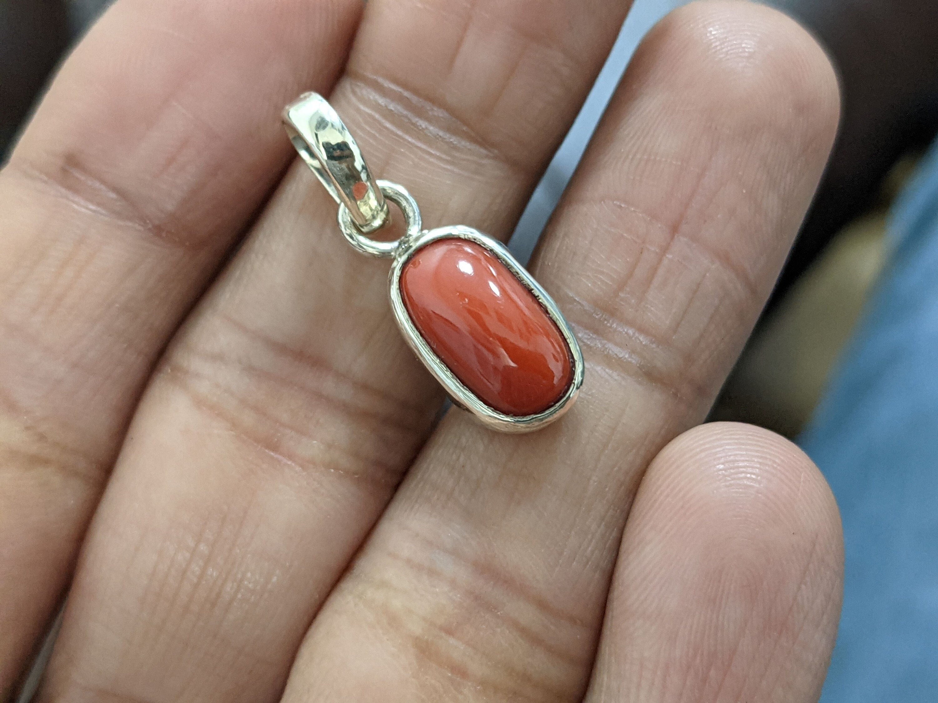 Certified Natural 3 8ct Red Coral Gemstone Panchdhatu sterling