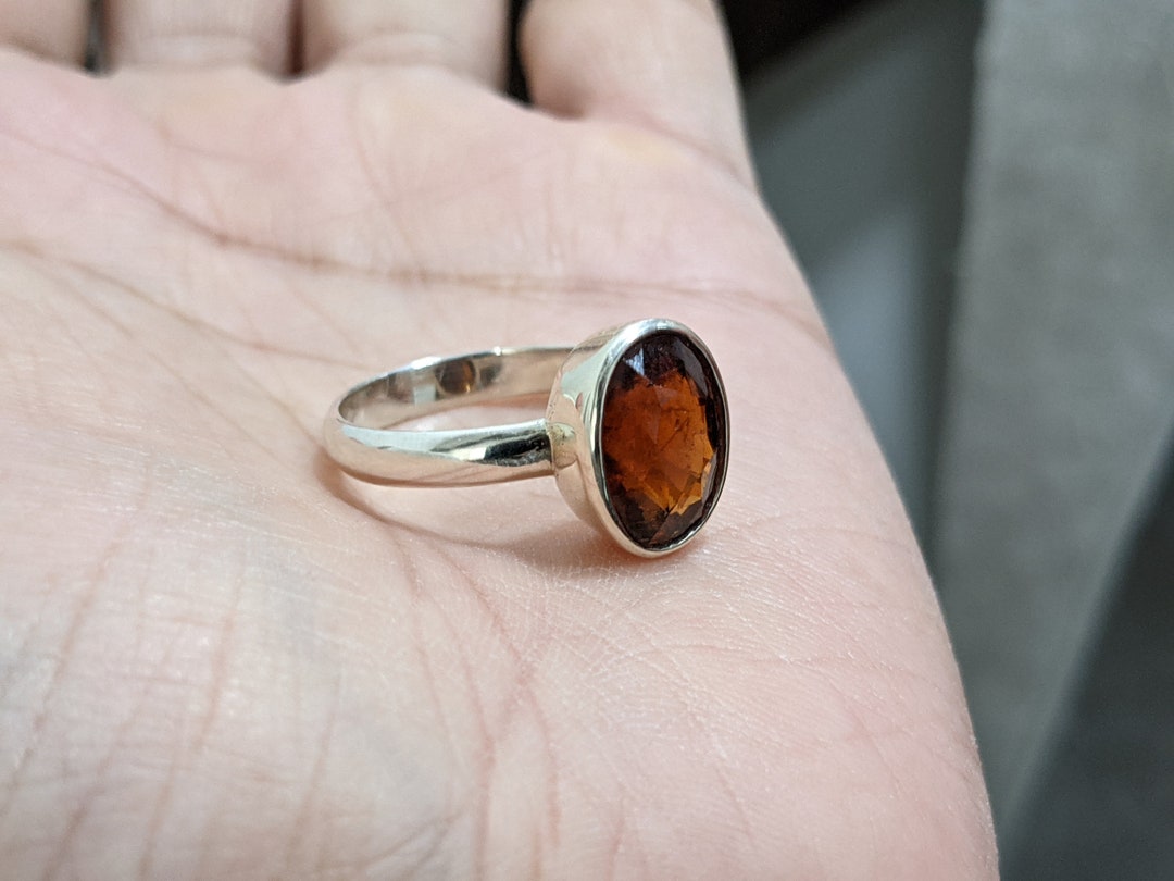 Certified Hessonite (gomed) Gemstone Silver Ring Natural 3ct-10ct January  Birthstone Ratti Vedic Astrology Rahu Ketu Dosh