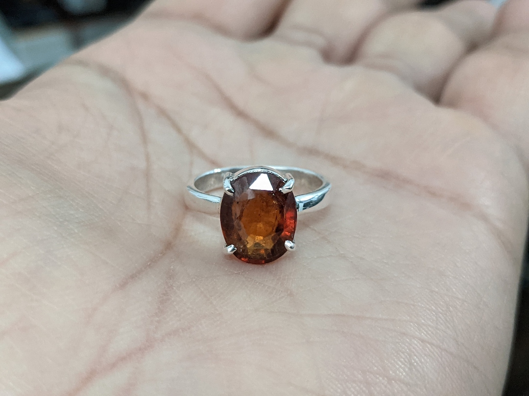 Buy Natural Hessonite (gomed) Gemstone Silver Ring Certified 3ct