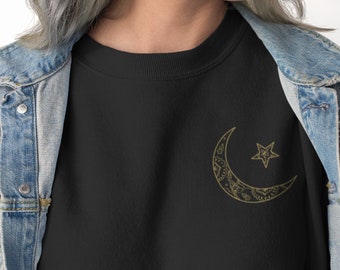 Moon And Stars Bohemian Sweatshirt , Boho Sweatshirt, Moon Cute Sweatshirt