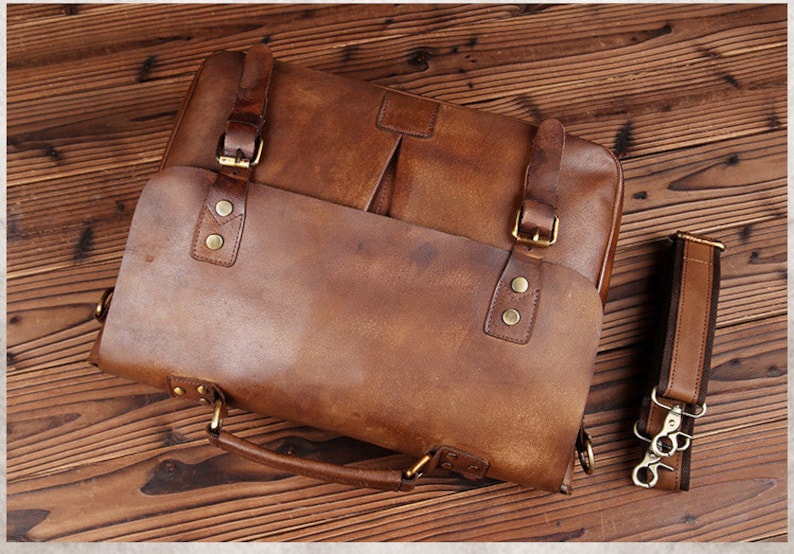 New Vintage Men Briefcase Best Favorite Cowhide Leather Office Computer Laptop iPad Protective Bag Handbag Laptop Tote Bag Fashion Business