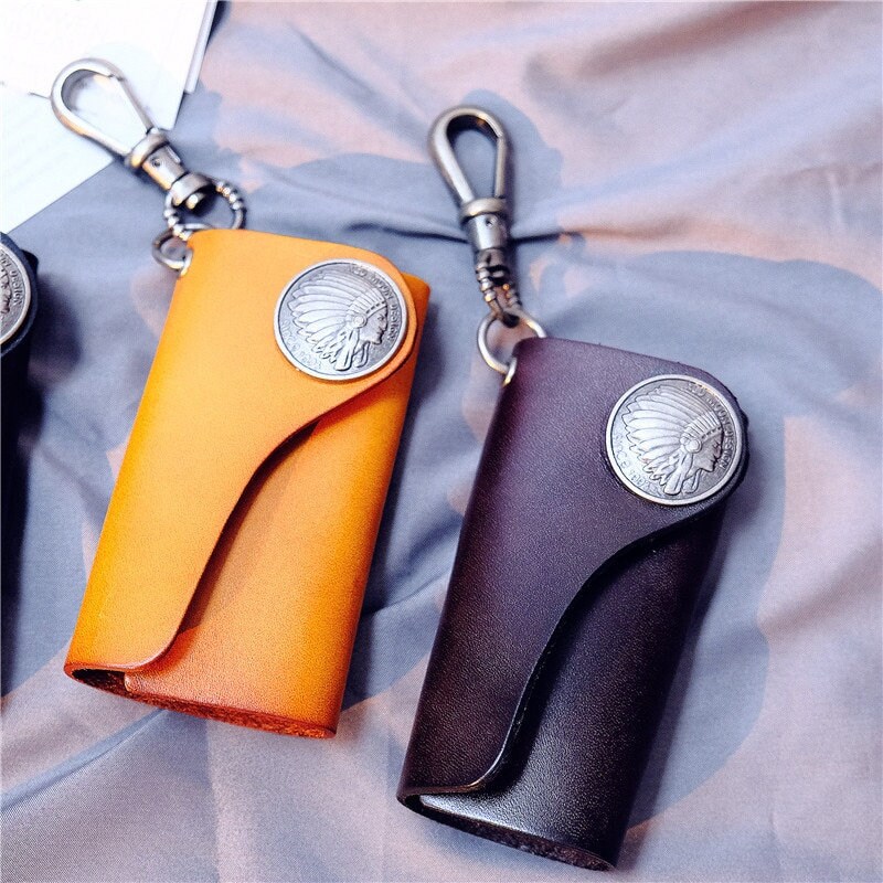 Genuine Leather Keychain Pouch Keychain Wallet Case Keys Etsy