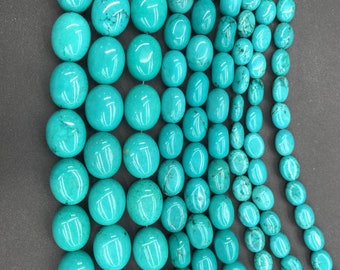 Natural Green Turquoise Beads 8x10mm 10x14mm 13x16mm Smooth Egg Shaped Loose Spacer Healing Energy Beads for DIY Jewelry Making Design 15.5&quot;