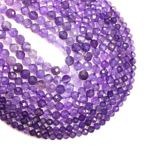 2mm 3mm 4mm Natural Amethyst Beads Faceted Round Shape for Bracelets Necklace Diy Jewelry Making Gemstone Spacer Beads 15inch Long Strands